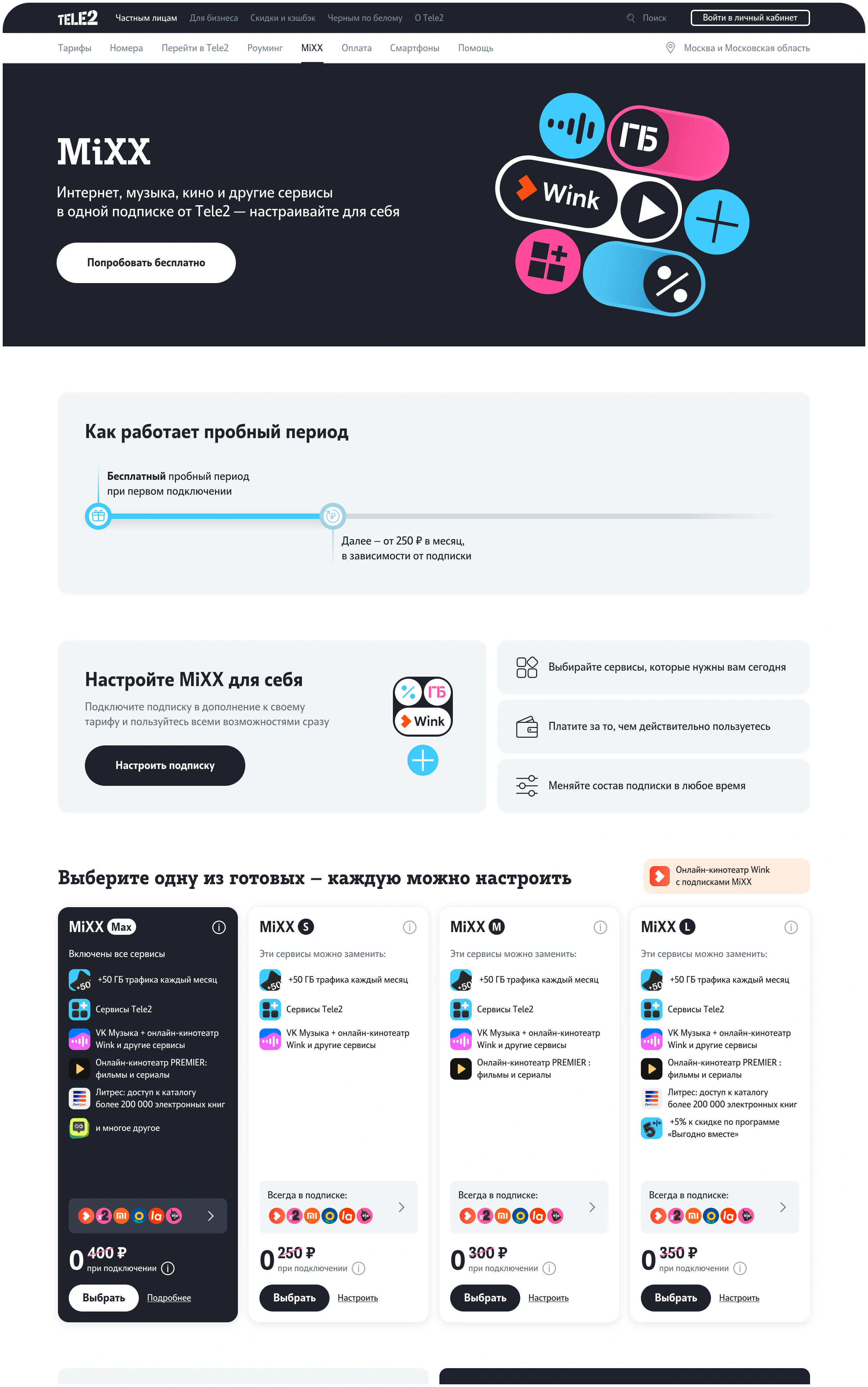 MiXX subscription selection page after the redesign