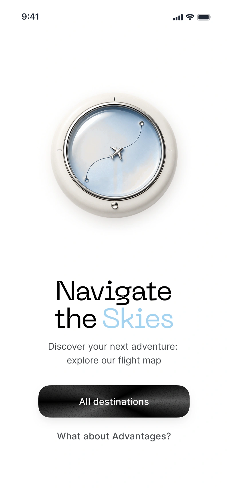 Navigate the Skies app landing screen