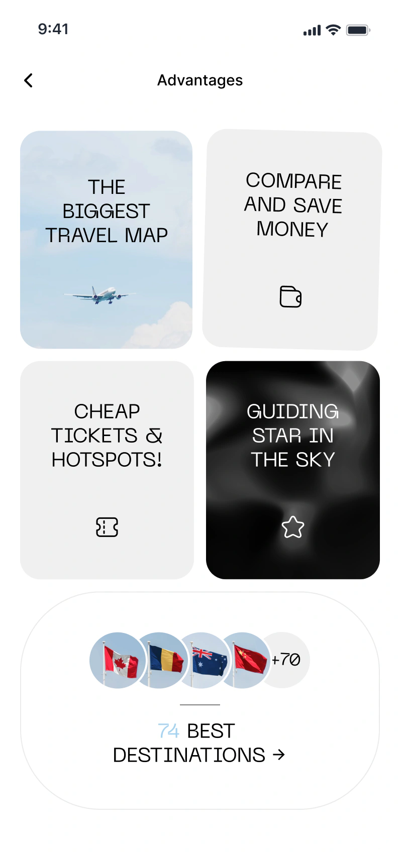 Navigate the Skies advantages screen