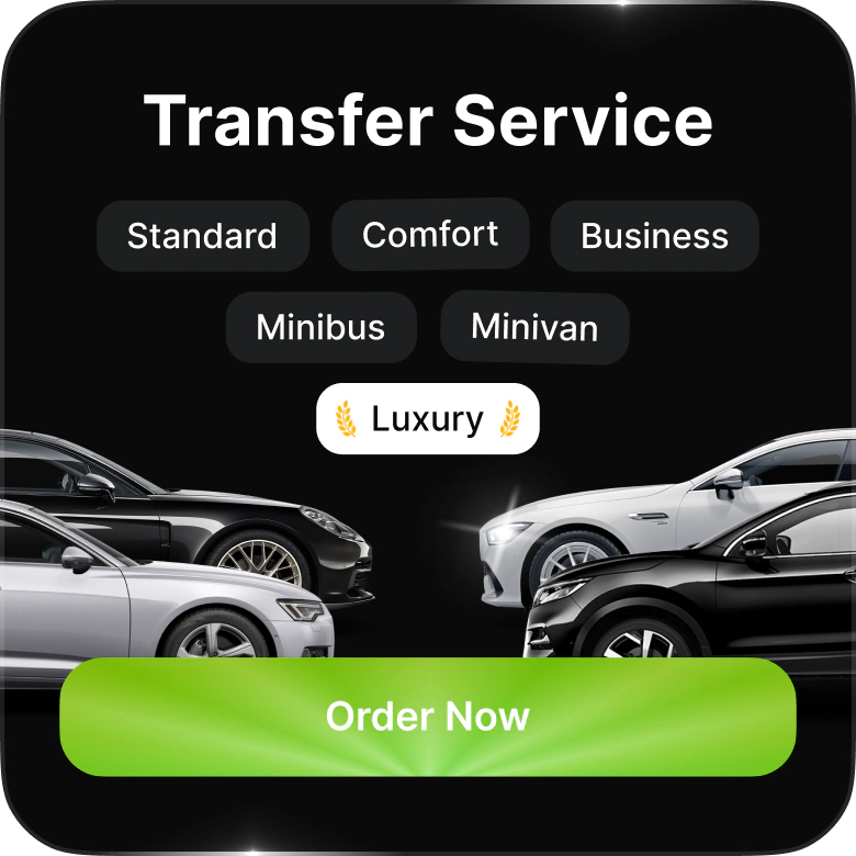 Travel transfer service with vehicle class options and an order button